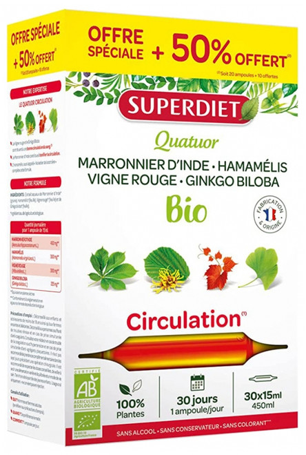 Superdiet Organic Circulation Red Vine Quatuor 20 Phials + 10 Phials Free Superdiet Organic Circulation Red Vine Quatuor 20 Phials + 10 Phials Free