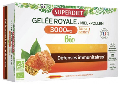 Superdiet Royal Jelly 3000mg Honey Pollen Organic 20 Phials Superdiet Royal Jelly 3000mg Honey Pollen Organic 20 Phials