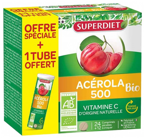 Superdiet Organic Acerola 500 24 Tablets + 12 Free Tablets Superdiet Organic Acerola 500 24 Tablets + 12 Free Tablets