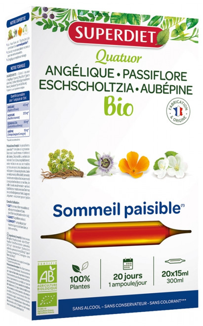 Superdiet Quatuor Organic Passionflower Peaceful Sleep 20 Phials Superdiet Quatuor Organic Passionflower Peaceful Sleep 20 Phials