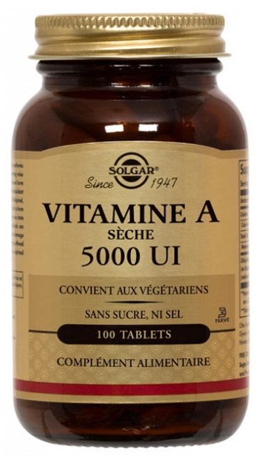 Solgar Dry Vitamin A 5000 UI 100 Tablets Solgar Dry Vitamin A 5000 UI 100 Tablets