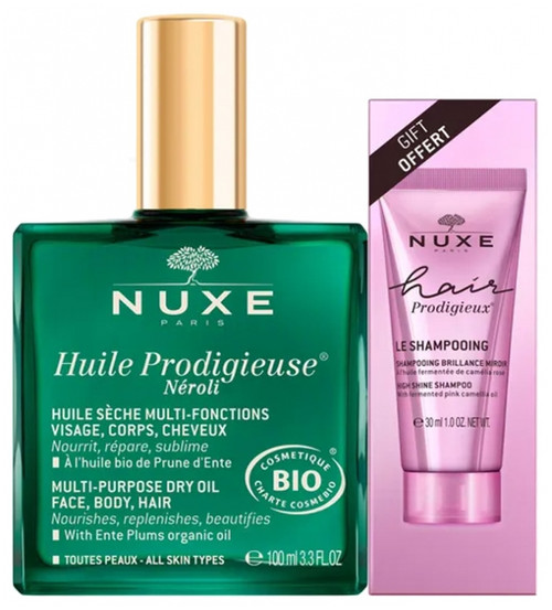 Nuxe Huile Prodigieuse Néroli Bio 100 ml + Hair Prodigieux Le Shampoing Brillance Miroir 30 ml Offert Nuxe Huile Prodigieuse Néroli Bio 100 ml + Hair Prodigieux Le Shampoing Brillance Miroir 30 ml Offert