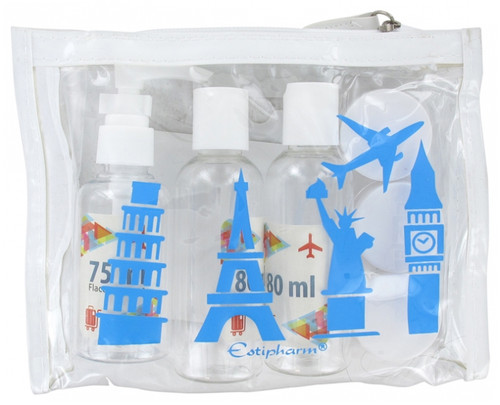 Estipharm Travel Bottles Kit - Colour: Transparent with blue patterns Estipharm Travel Bottles Kit - Colour: Transparent with blue patterns