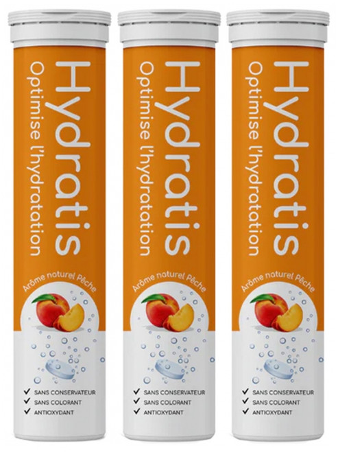 Hydratis Pack of 3 x 20 Effervescent Tablets - Flavour: Peach