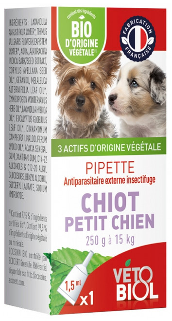 Vétobiol Pipette Puppy Small Dog 250g to 15kg Organic 1 Pipette Vétobiol Pipette Puppy Small Dog 250g to 15kg Organic 1 Pipette