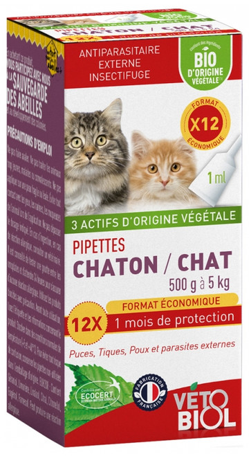 Vétobiol Pipettes Kitten Cat 500g to 5kg Organic 12 Pipettes Vétobiol Pipettes Kitten Cat 500g to 5kg Organic 12 Pipettes