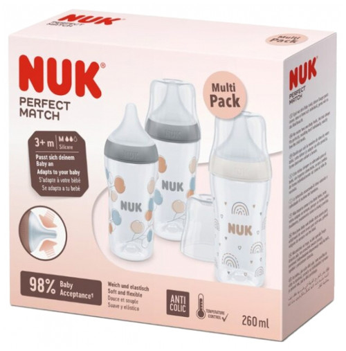 NUK Perfect Match 3 Baby Bottles 260 ml 3 Months and up NUK Perfect Match 3 Baby Bottles 260 ml 3 Months and up