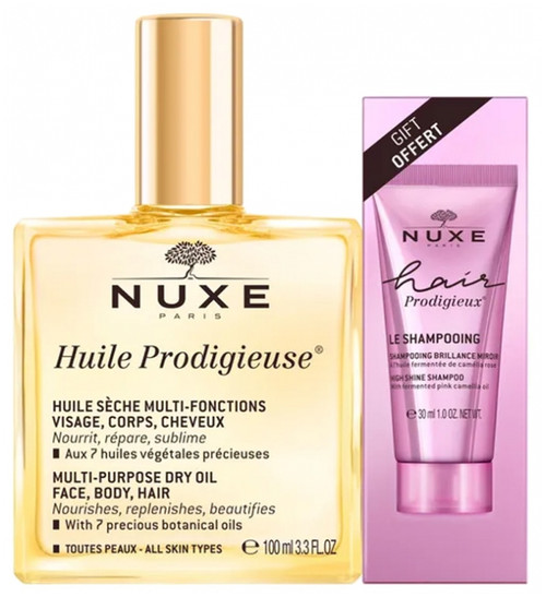 Nuxe Huile Prodigieuse 100 ml + Hair Prodigieux High Shine Shampoo 30 ml Free Nuxe Huile Prodigieuse 100 ml + Hair Prodigieux High Shine Shampoo 30 ml Free
