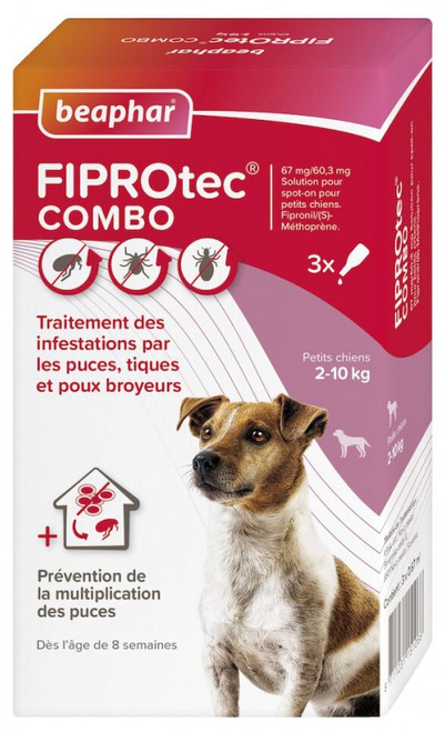 Beaphar Fiprotec Combo Spot-on Solution Dogs 2-10 kg 3 Pipettes of 0,67ml Beaphar Fiprotec Combo Spot-on Solution Dogs 2-10 kg 3 Pipettes of 0,67ml