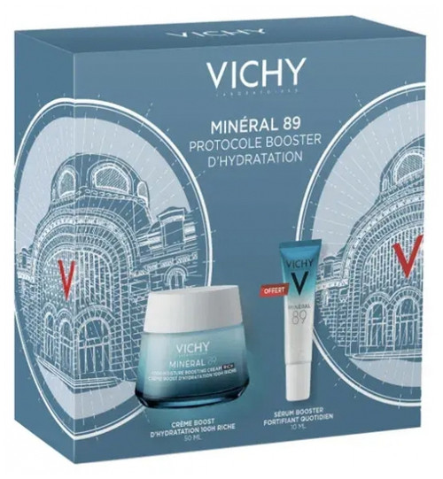 Vichy Minéral 89 Moisture Boost Cream 100H Rich 50 ml + Daily Fortifying and Replumping Booster 10 ml Free