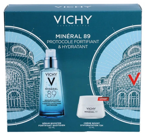 Vichy Minéral 89 Booster Quotidien Fortifiant et Repulpant 50 ml + Crème Boost D'Hydratation 72H 15 ml Offerte Coffret