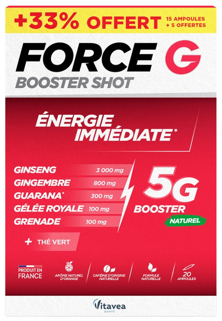 Vitavea Force G Booster Shot Immediate Energy 15 Ampoules + 5 Free Vitavea Force G Booster Shot Immediate Energy 15 Ampoules + 5 Free
