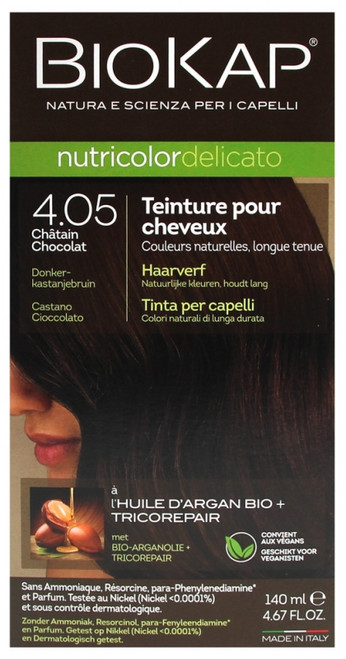 Biokap Nutricolor Delicato Permanent Dye - Hair Colour: 4.05 Chocolate Chestnut