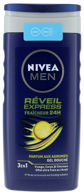 Nivea Men Réveil Express Gel Douche Fraîcheur 24H 3en1 Visage Corps et Cheveux 250 ml