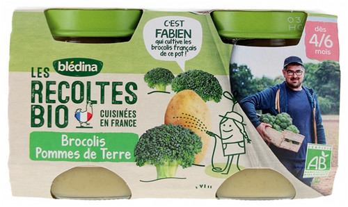 Blédina Les Récoltes Bio Broccolis Pommes de Terre Dès 4/6 Mois Bio 2 Pots