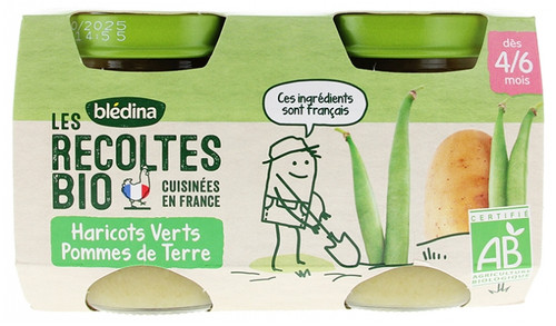 Blédina Les Récoltes Organic Green Beans Potatoes From 4/6 Months Organic 2 Jars