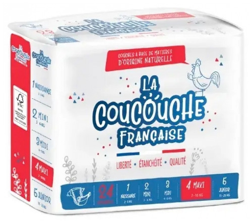 La Coucouche Française Natural Diapers Size 4 (7-18 kg) 24 Units