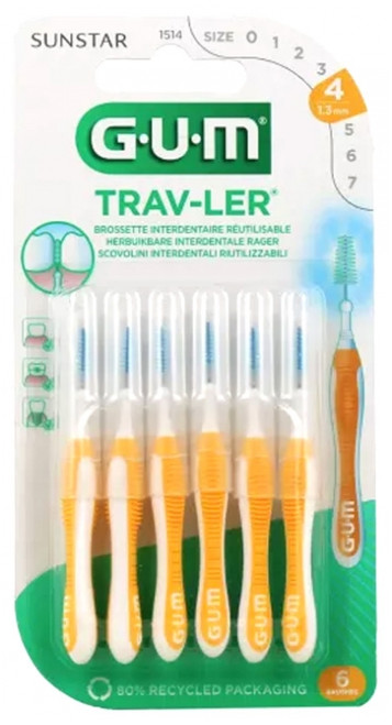 GUM Trav-Ler 6 Interdental Brushes Reusable - Size: 1,3mm