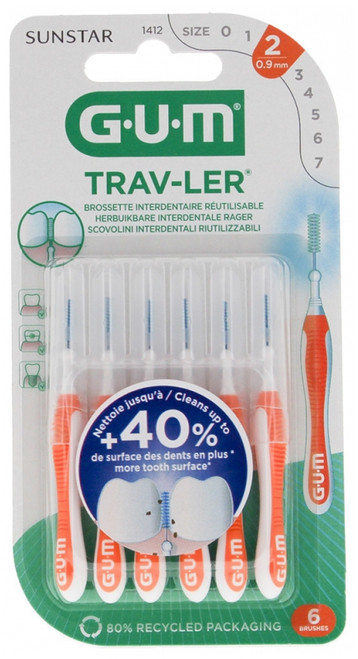 GUM Trav-Ler 6 Interdental Brushes Reusable - Size: 1412: 0,9 mm