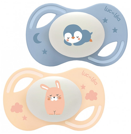 Luc et Léa Collection Nuit 2 Soothers Anatomiques Téterelle Extra-Fine 0-6 Mois - Model: Rabbit and Penguin