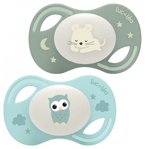 Luc et Léa Collection Nuit 2 Soothers Anatomiques Téterelle Extra-Fine 6-18 Mois - Model: Mouse and Owl