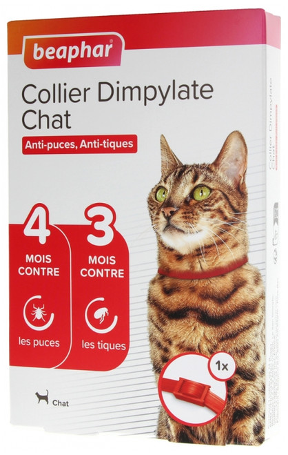Beaphar Dimpylate Anti-Fleas Anti-Ticks Collar for Cats - Colour: Red