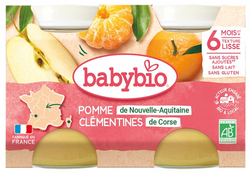 Babybio Apple Clementines 6 Months and + Organic 2 x 130 g Jars