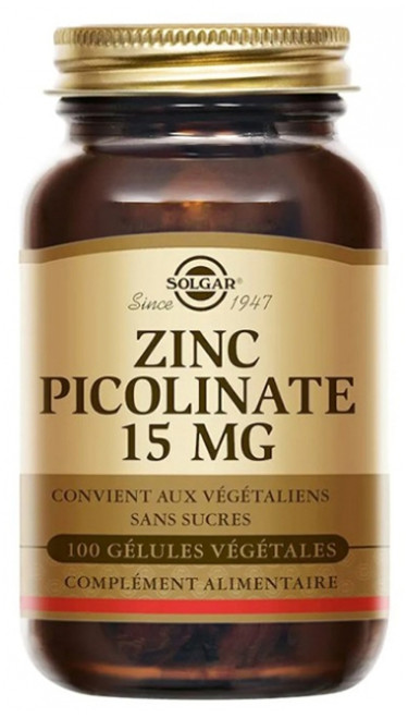 Solgar Zinc Picolinate 15 mg 100 Vegetable Capsules