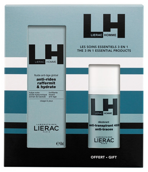 Lierac Homme Fluide Anti-Âge Global 50 ml + Déodorant Anti-Transpirant 48H Anti-Traces 50 ml Offert