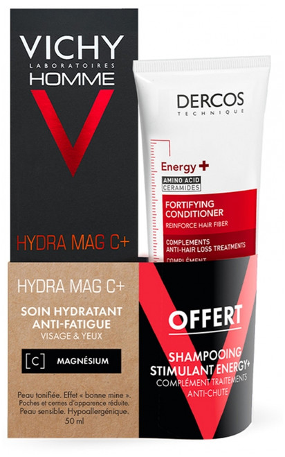 Vichy Homme Hydra Mag C+ Soin Hydratant Anti-Fatigue 50 ml + Dercos Energy+ Shampoo 50 ml Offert Vichy Homme Hydra Mag C+ Soin Hydratant Anti-Fatigue 50 ml + Dercos Energy+ Shampoo 50 ml Offert