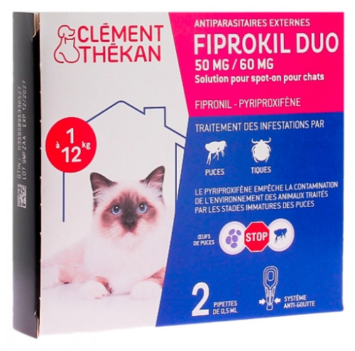 Clément Thékan Fiprokil Duo Pest Control Cat 1 to 12 kg 2 Pipettes