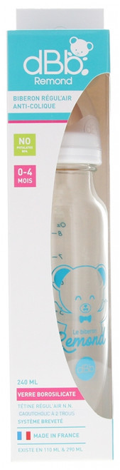 dBb Remond Baby Bottle Regul'Air Anti-Colic in Glass 0-4 Months 240ml - Colour: Transparent