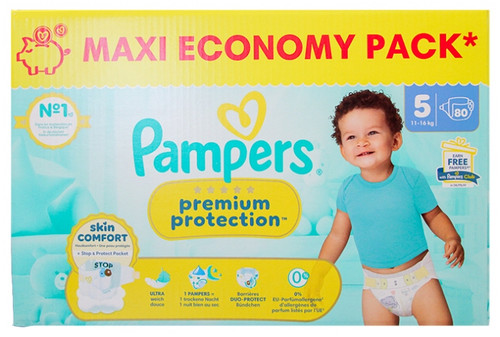 Pampers Premium Protection Skin Comfort Size 5 Maxi Pack 80 Nappies (11-16 kg)