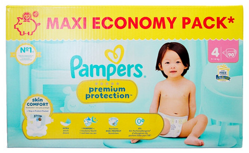 Pampers Premium Protection Skin Comfort Size 4 Maxi Pack 90 Nappies (9-14 kg)