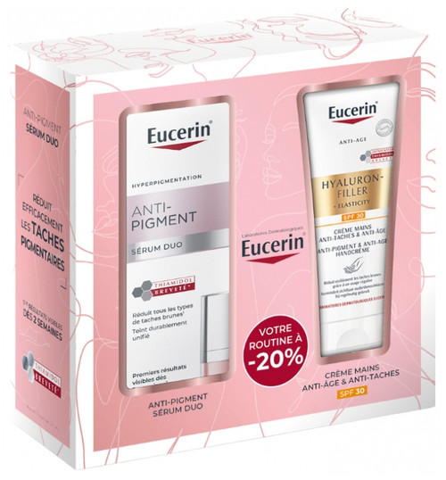 Eucerin Anti-Pigment Sérum Duo 30 ml + Hyaluron-Filler + Elasticity Crème Mains Anti-Taches & Anti-Ageing SPF30 75 ml