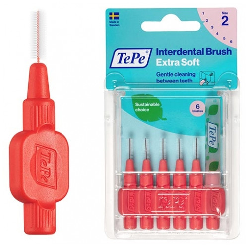 TePe 6 Extra Soft Toothbrushes - Size: 2 : 0.5 mm
