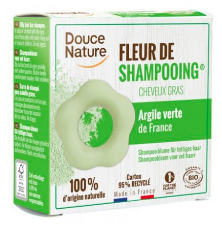 Douce Nature Fleur de Shampoing Argile Verte Cheveux Gras Bio 85 g