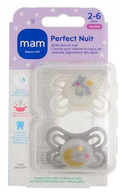 MAM 2 Soothers Perfect Night 2-6 Months - Model: Rabbit and Moon