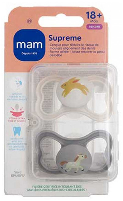MAM 2 Soothers Supreme 18 Months and + - Model: Rabbit and Horse