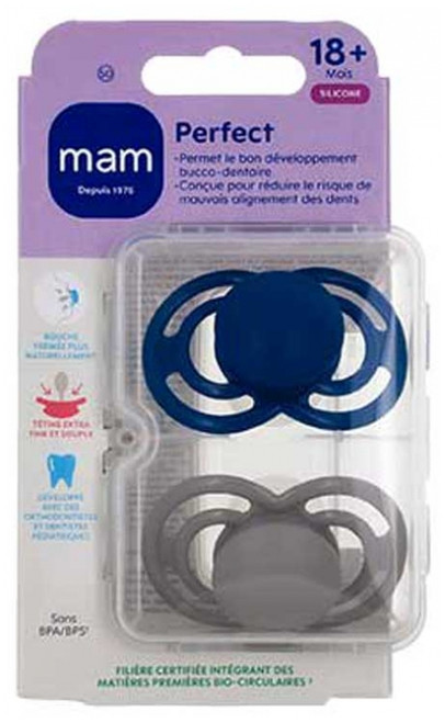 MAM 2 Soothers Perfect Trend 18 Months and + - Colour: Navy blue and Grey