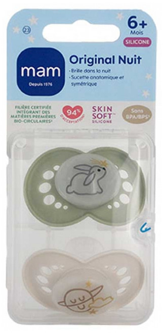 MAM 2 Soothers Original Night 6 Months and + - Model: Dinosaur/Penguin