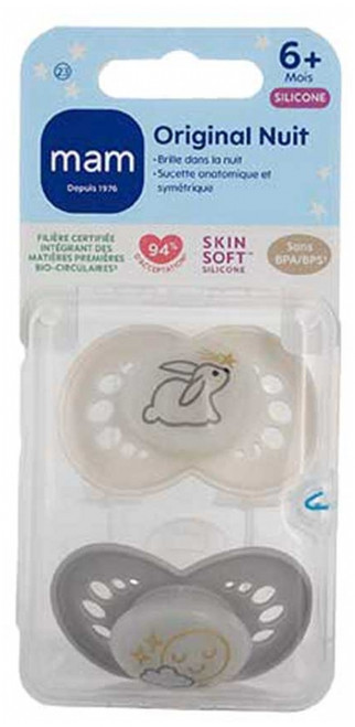 MAM 2 Soothers Original Night 6 Months and + - Model: Rabbit and Sun