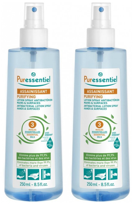 Puressentiel Purifying Antibacterial Lotion Spray Hands & Surfaces with 3 Essential Oils 2 x 250ml