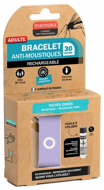 Manouka Kameleo Anti-Mosquitoes Wristband + Refill 6ml - Model: Mauve