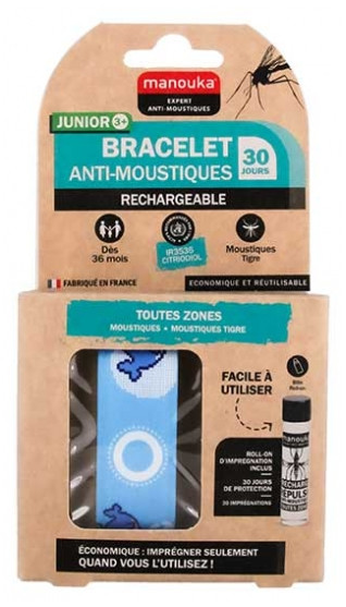 Manouka Junior Anti-Mosquito Bracelet + 6 ml Refill - Model: Whale