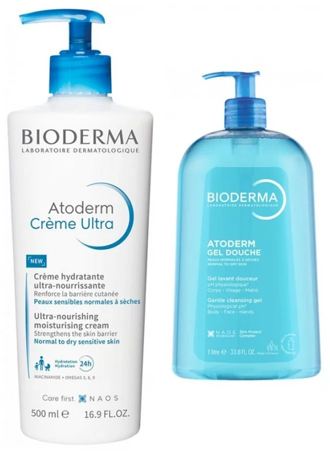 Bioderma Atoderm Routine Ultra Cream Ultra-Nourishing Moisturising Cream 500 ml + Shower Gel 1 L