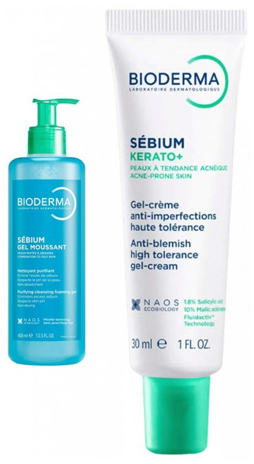 Bioderma Sébium Routine Purifying Cleansing Foaming Gel 400 ml + Kerato+ Anti-Blemish Gel-Cream 30 ml