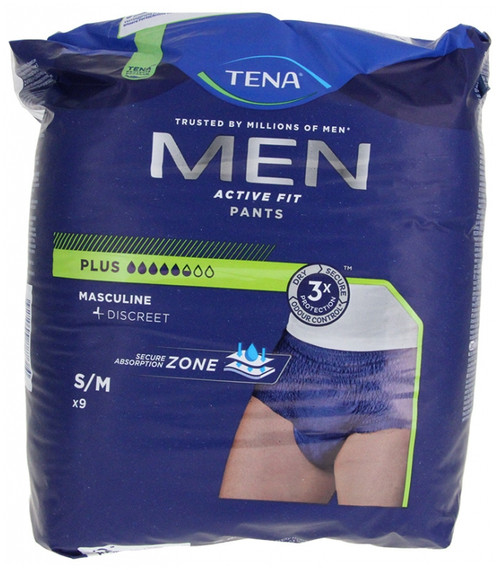 Tena Men Active Fit Pants Plus Size S/M 9 Absorbent Underwear