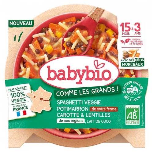 Babybio Spaghetti Veggie Pumpkin Carrot & Lentils Coconut Milk 15 Months to 3 Years Organic 200 g