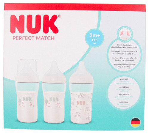 NUK Perfect Match Set of 3 Baby Bottles 260 ml 3 Months and +